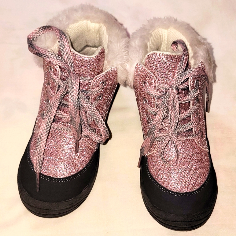 Oshkosh B'gosh girls 12M Grey/Pink sparkle boots